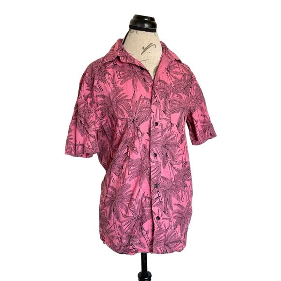 L.o.g.g. Womens Button down Shirt Size XS Pink Palms Print Hawaiian Tropical - Picture 2 of 12
